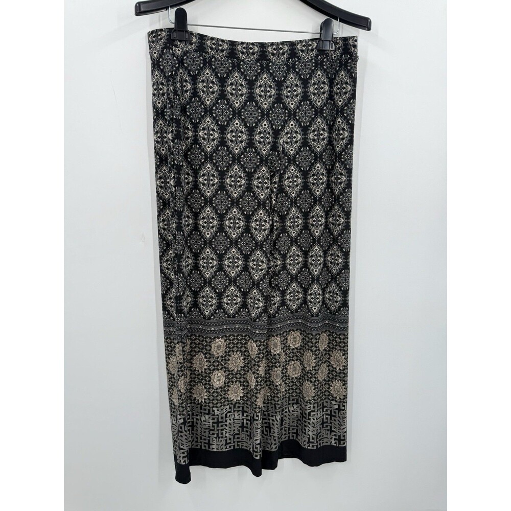 Susan Graver Pants LP Large Petite Pull On Wide Leg Liquid Knit Black Print